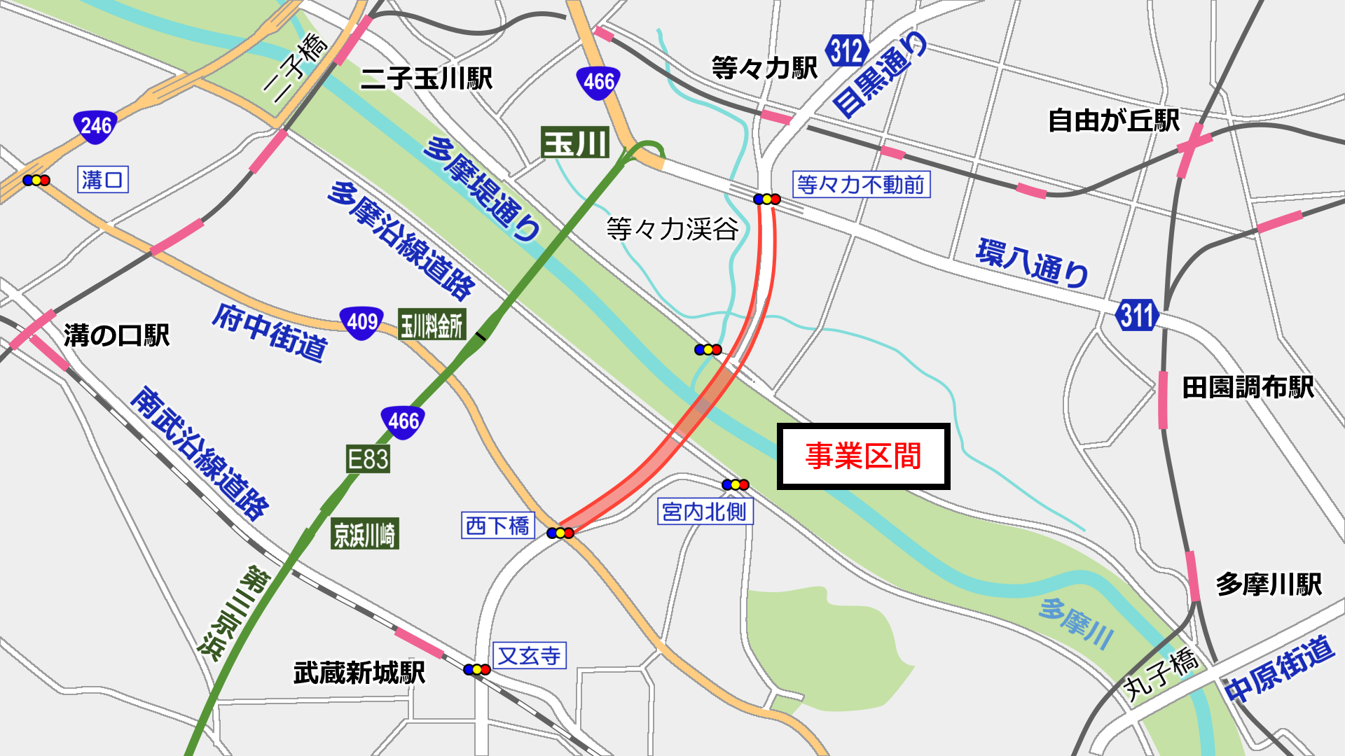 （仮称）等々力大橋、放射第3号線、宮内新横浜線